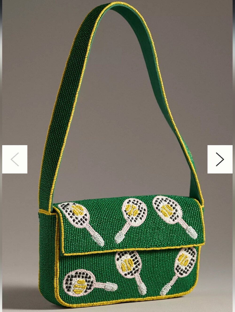 Anthropologie Fiona Green Beaded Tennis Motif Shoulder Bag